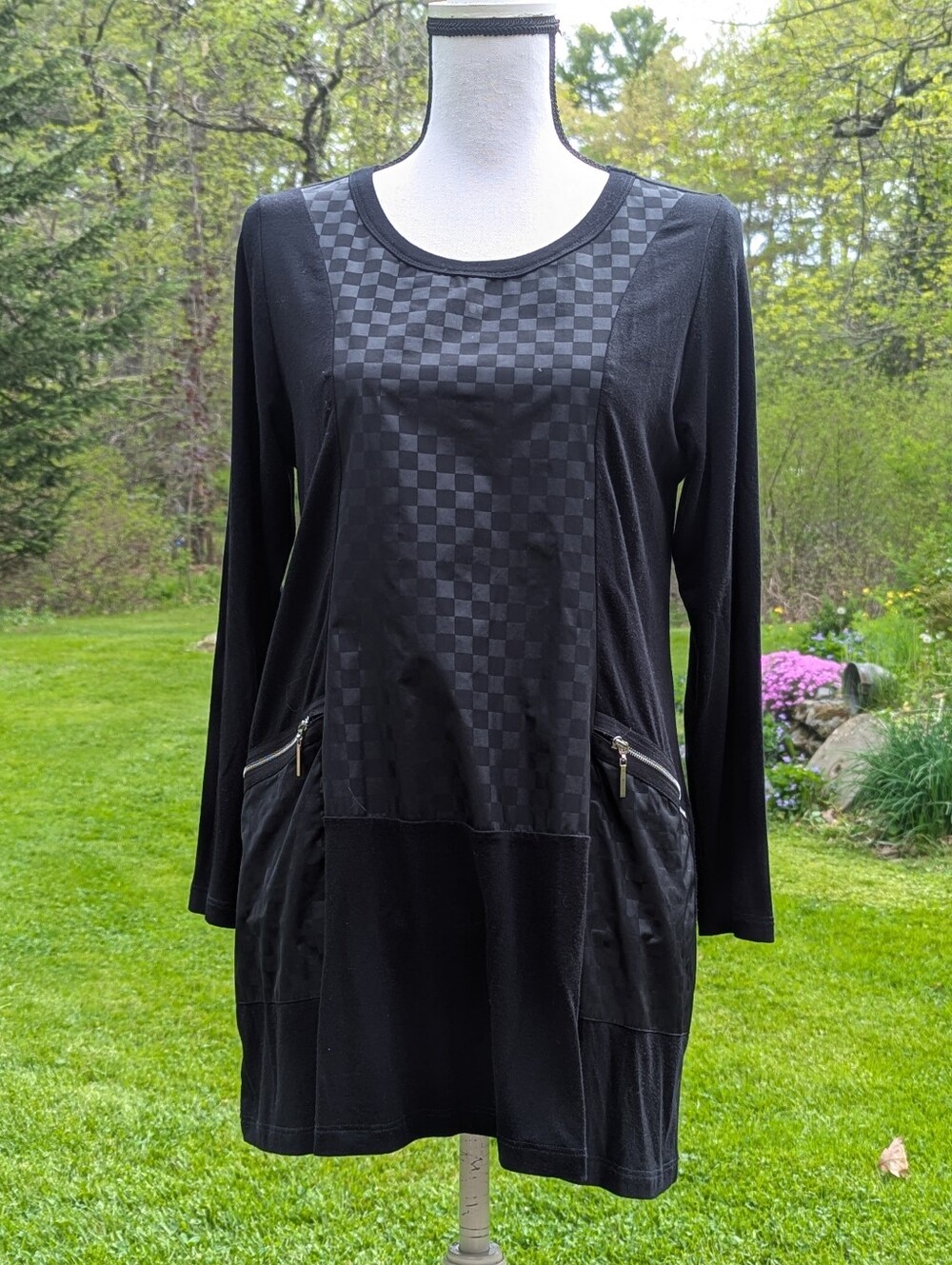 Comfy USA Black Stretch Checkered Funky Tunic/Dress Size Small NEW!